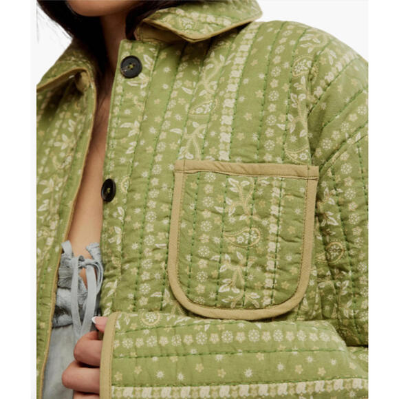 NEW, Free people Alexie Print Boxy Quilted Jacket in Green Size XL #C4620 - Picture 3 of 9